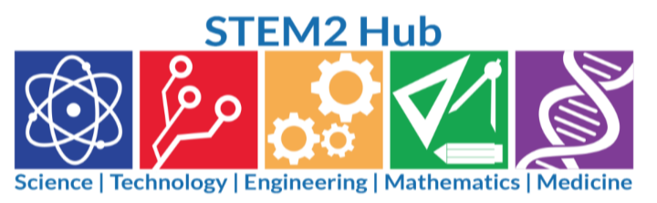logo with gears and engineering symbols for STEM2Hub