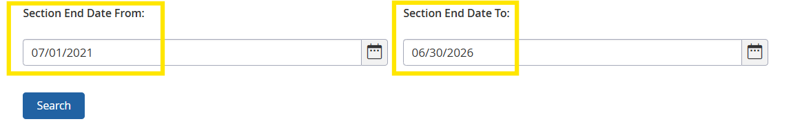 Screenshot of PowerSchool date search fields