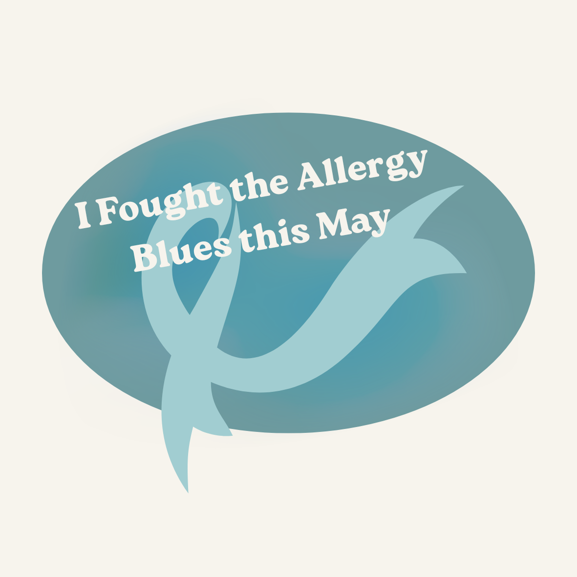 Blue awareness ribbon on a white background, with text "I Fought the Allergy Blues this May."
