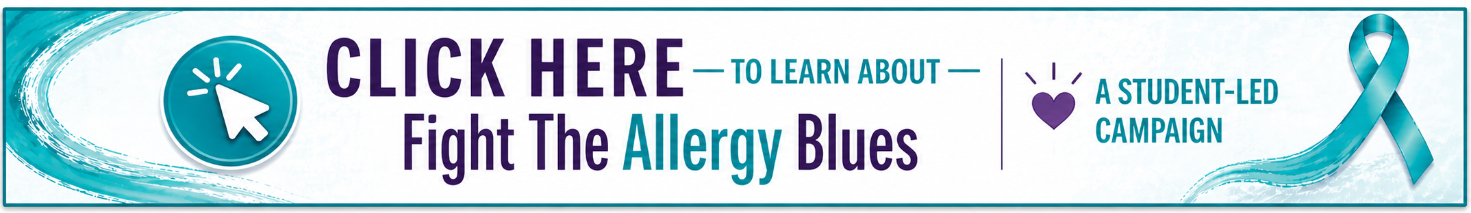 A banner featuring "Click Here Fight The Allergy Blues" with logos and icons for campaign awareness.