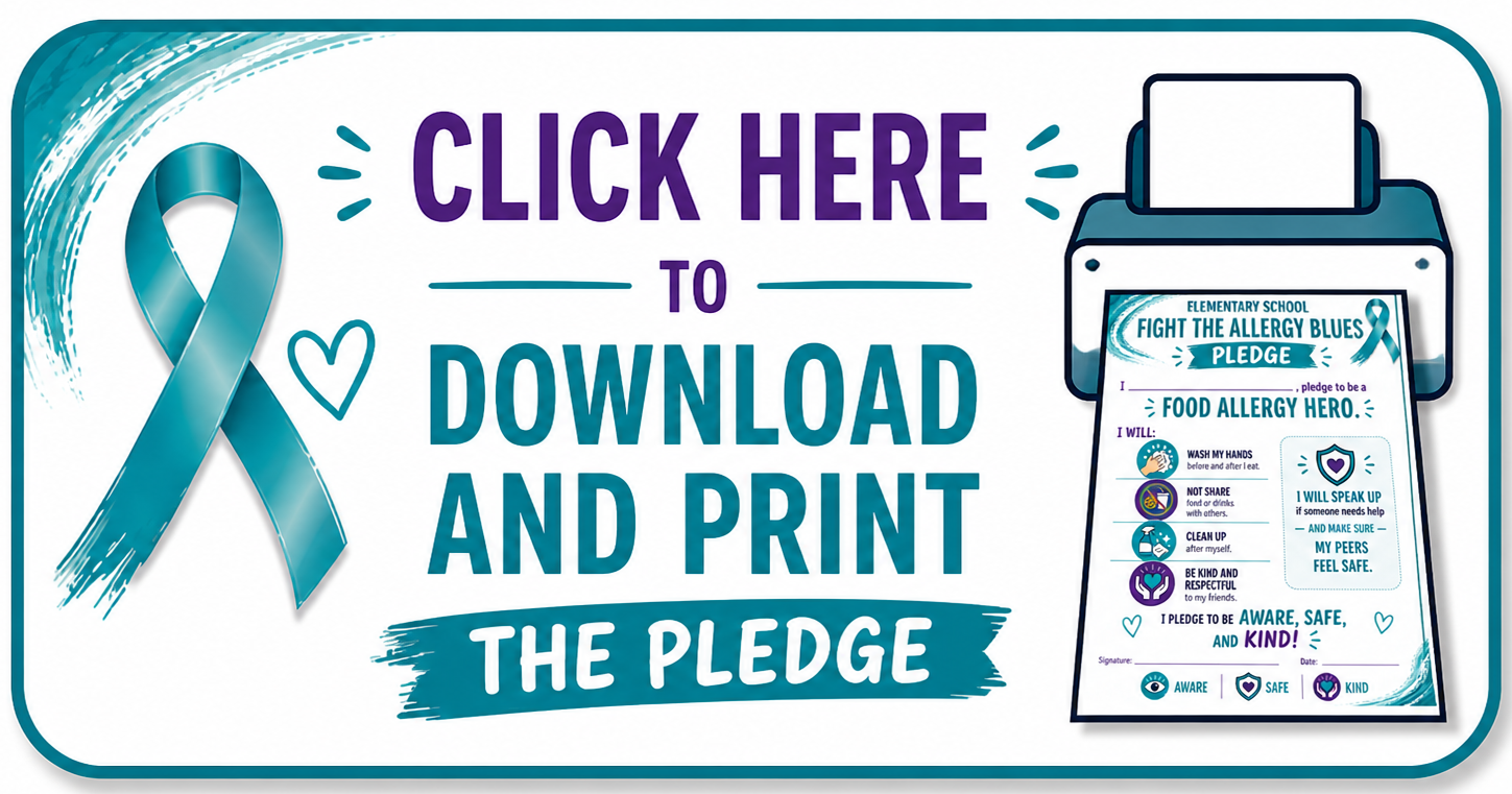 A blue awareness ribbon, a heart, and printer with paper labeled "DOWNLOAD AND PRINT THE PLEDGE" on a white background.