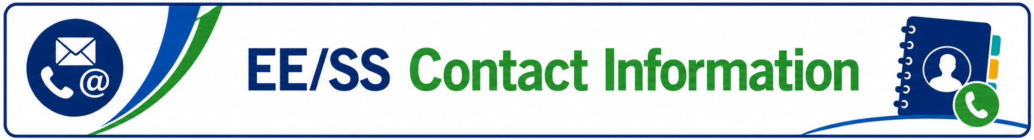A logo displays the words "EE/SS Contact Information" with a blue envelope icon on the left.