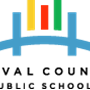 Blue bridge logo above text "Duval County Public Schools." Text in black. Background is gray.