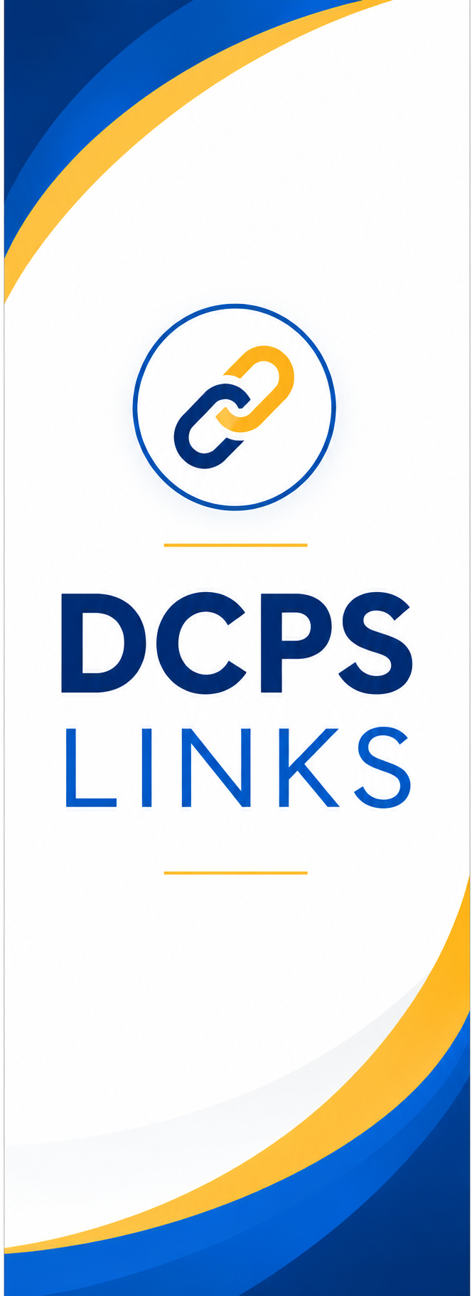 Blue and white logo with a chain icon at the top, featuring "DCPS LINKS" in blue text below.