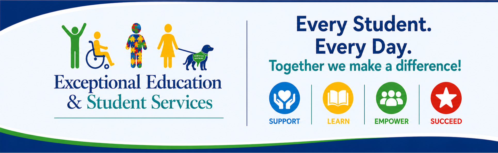 A logo displays a diverse group of people, including a person in a wheelchair. The text reads "Every Student. Every Day."