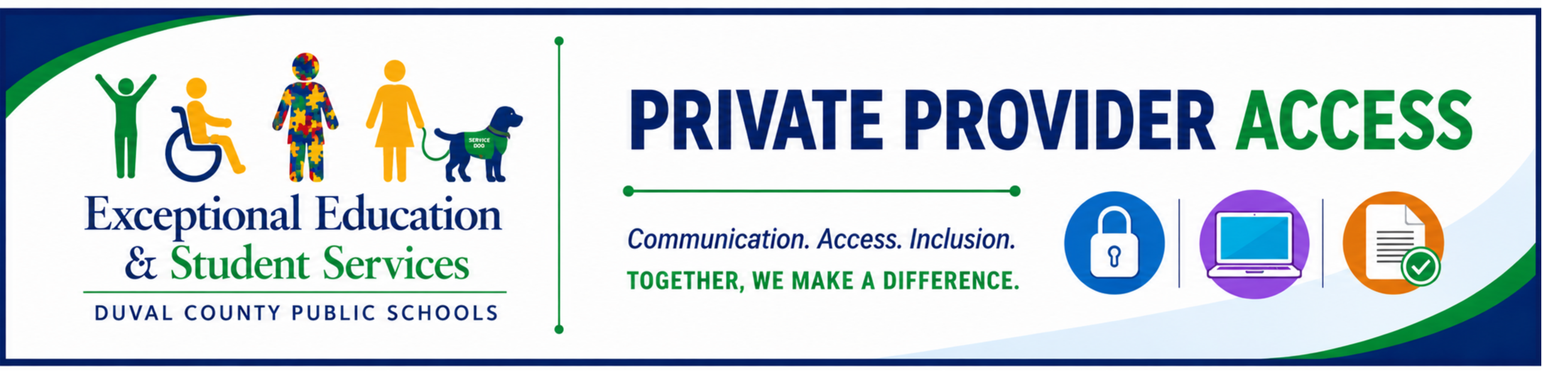A white and blue banner displays text and icons. Logos include a padlock, a computer, and a checkmark.