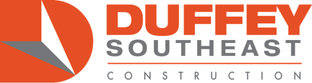 Logo for Duffy Southeast Construction, featuring an orange circle with a gray triangle and text in orange and gray.