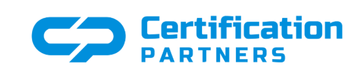 The logo for Certification Partners, featuring blue text on a white background with a blue circle and a stylized letter "C".