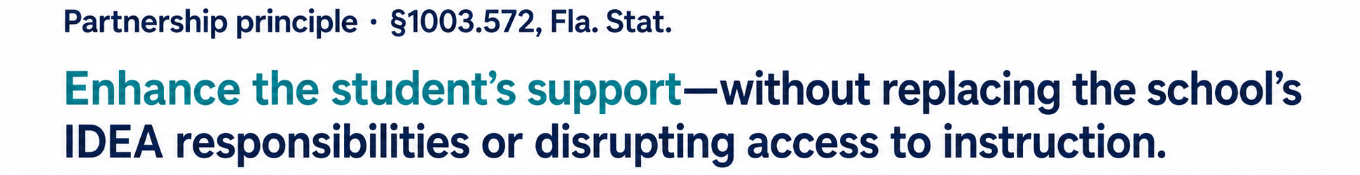 Blue and green text on a white background reads, "Enhance the students' support without replacing the school's IDEA responsibilities."