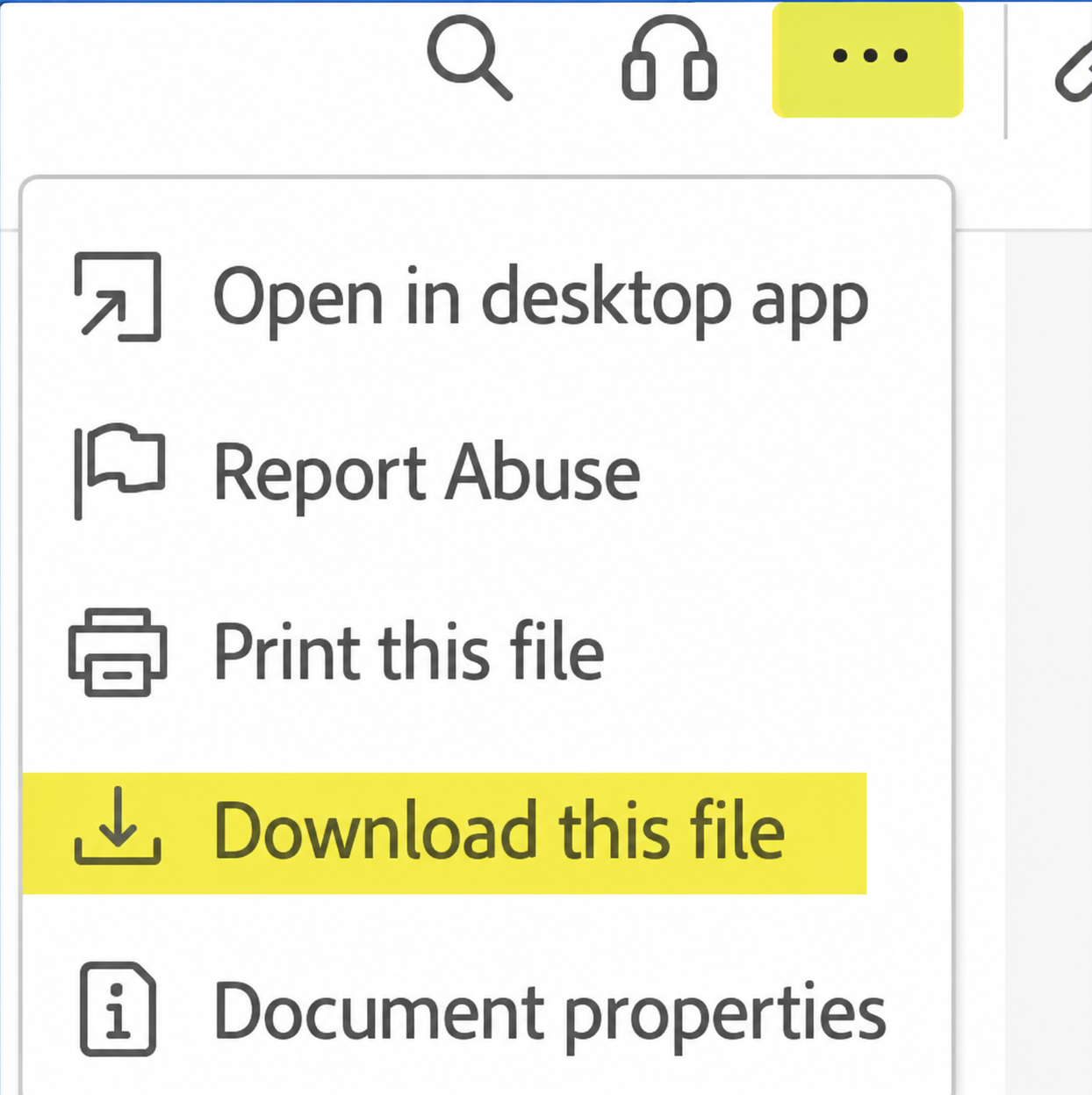 A menu bar shows options for downloading, reporting abuse, printing, opening in a desktop app, and viewing document properties.