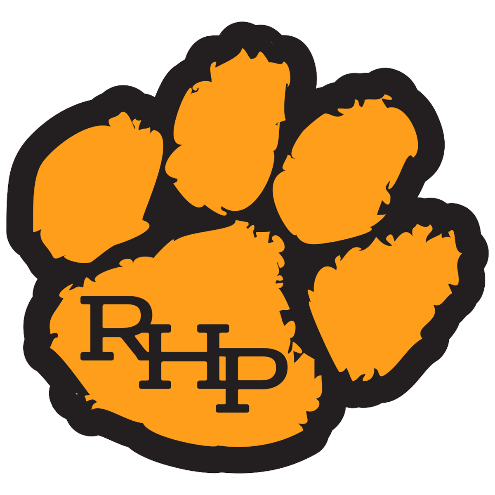 A paw print in orange and black. The letters "RHP" are inside the paw.