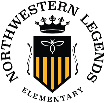 A black background displays a white logo. It features a shield with stripes, a bee, and a crown.