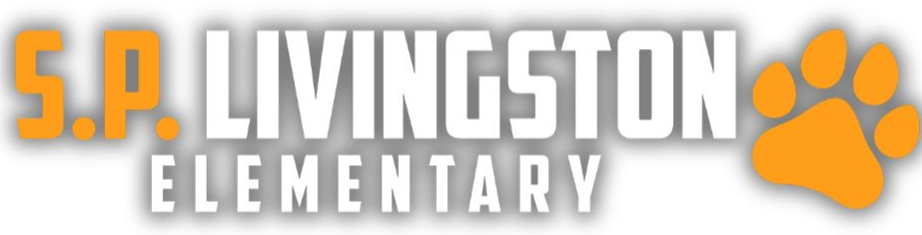 An orange paw print on the right side of a logo. "S.P. LIVINGSTON ELEMENTARY" is written in white and orange.
