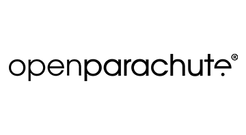 Black and white "openparachute" logo on a white background.