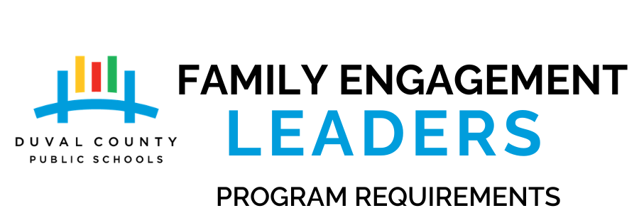 A logo for the Duval County Public Schools Family Engagement Leaders Program shows a colorful bar graph and the text.