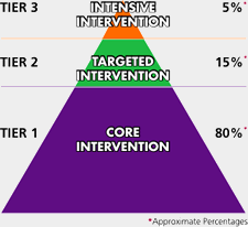 Tier 1 - Core Intervention 80%, Tier 2 - Targeted Intervention 15%, Tier 3 - Intensive Intervention 5%