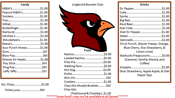 Booster Club Menu