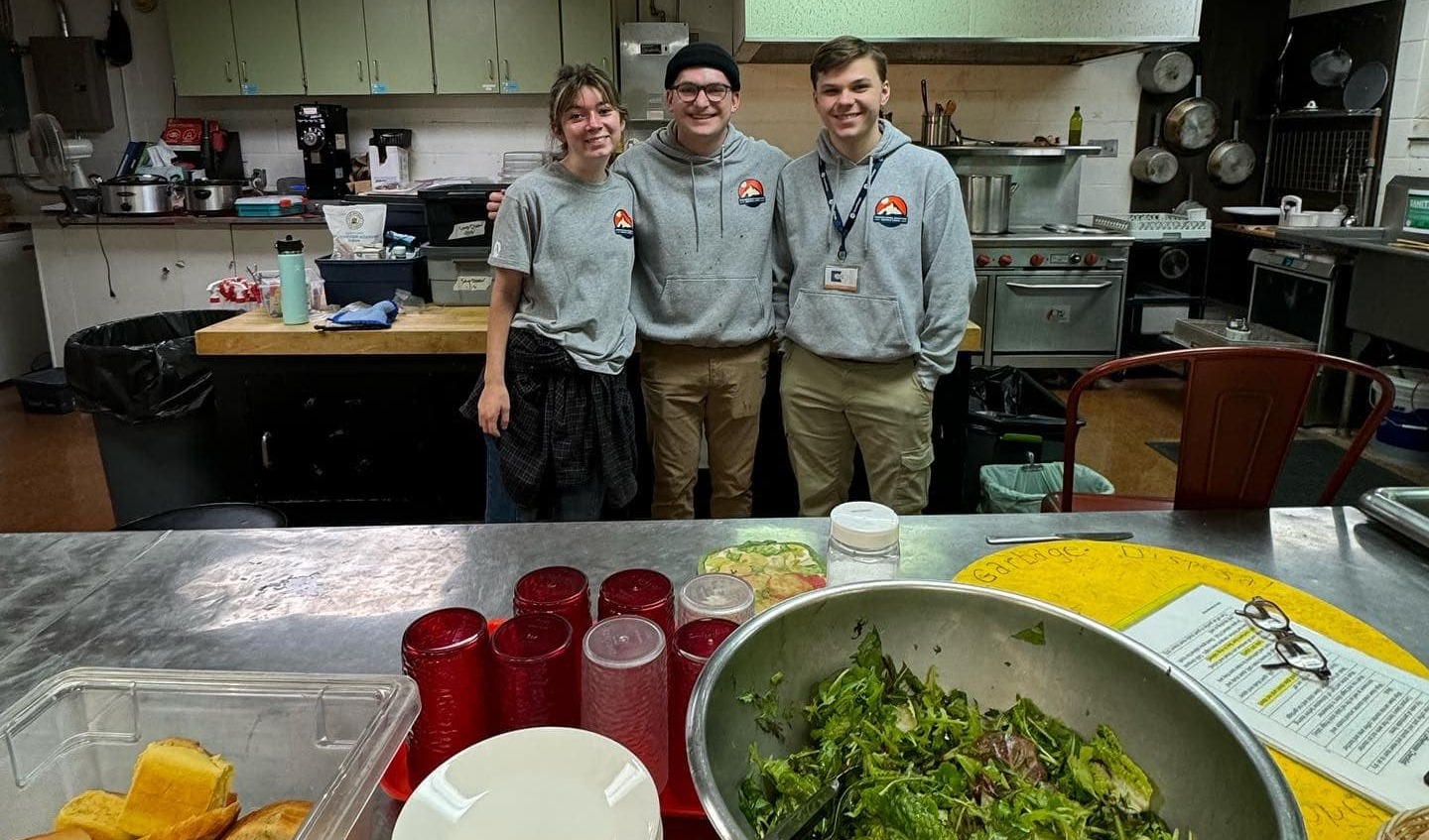 Vancie, Anton, and Kolby preparing Penn State Farm outreach meal