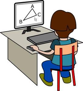 Cartoon student looking at geometry on computer