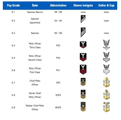 A detailed chart displaying various United States Navy insignia, showcasing ranks and symbols used in the naval service.