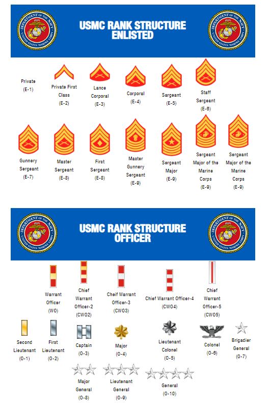  Illustration depicting the structure of officer ranks in the United States Marine Corps (USMC) bank system.