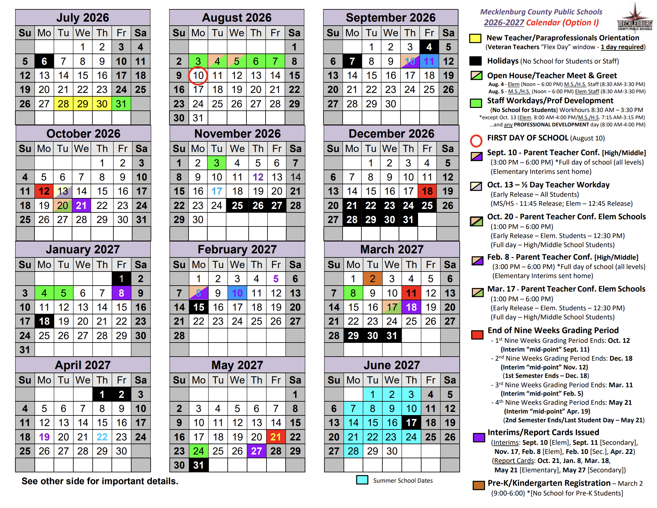 Division Calendars | Mecklenburg County Public Schools