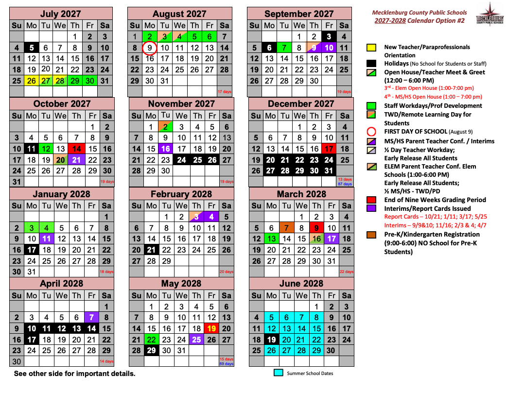 Division Calendars | Mecklenburg County Public Schools