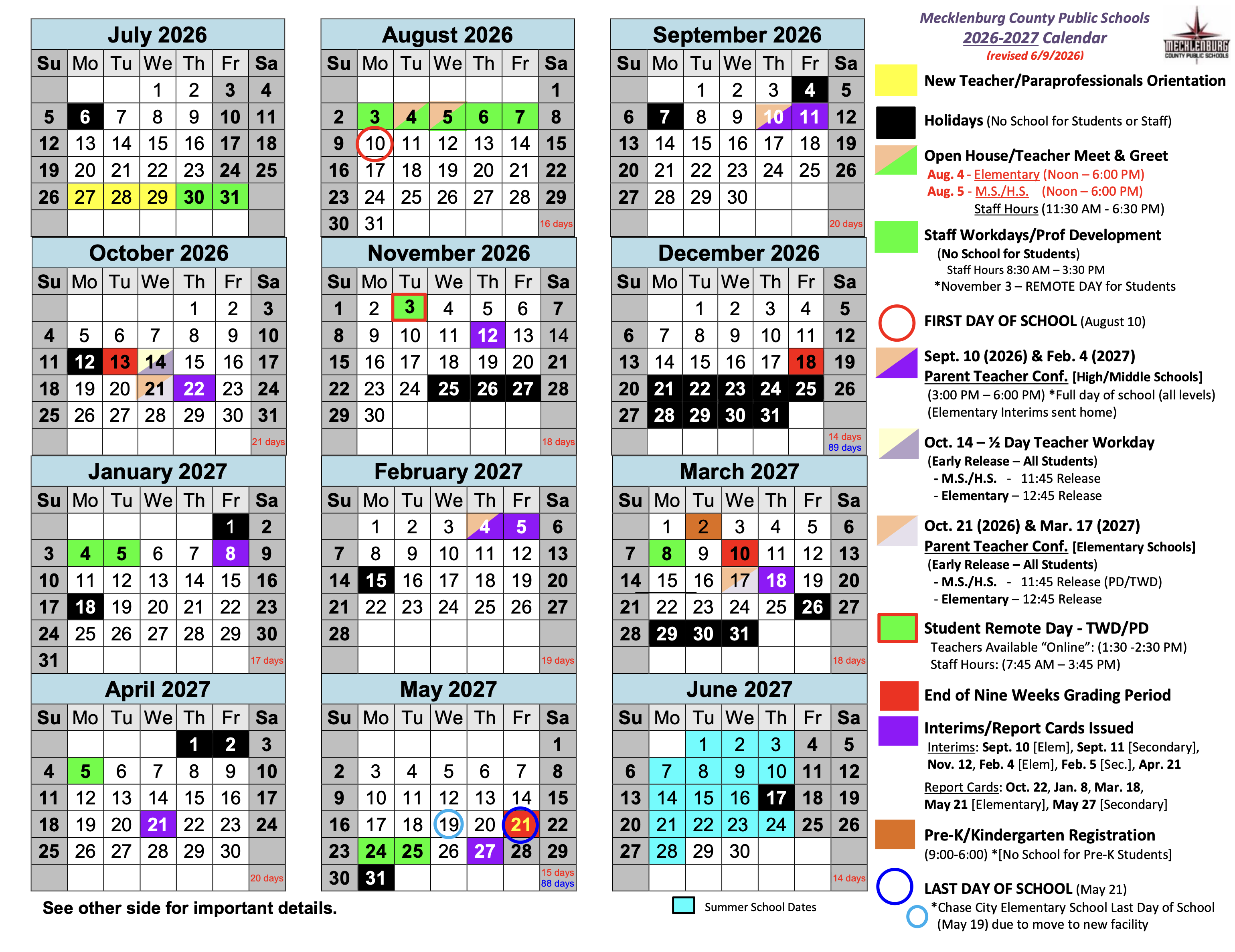 Division Calendars | Mecklenburg County Public Schools