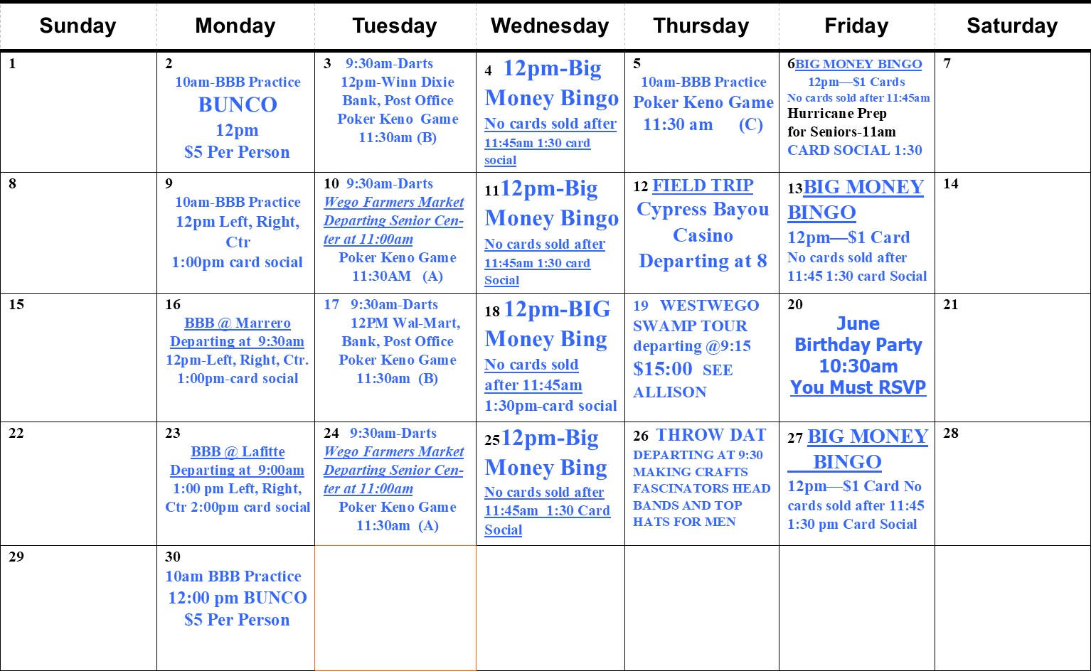 June calendar