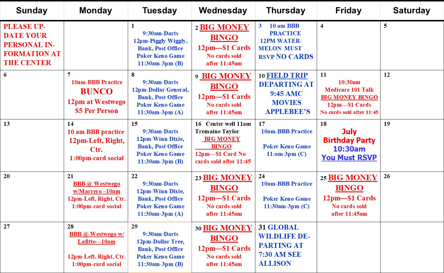 July Calendar