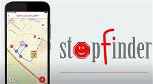 mobile phone with the logo for Stopfinder