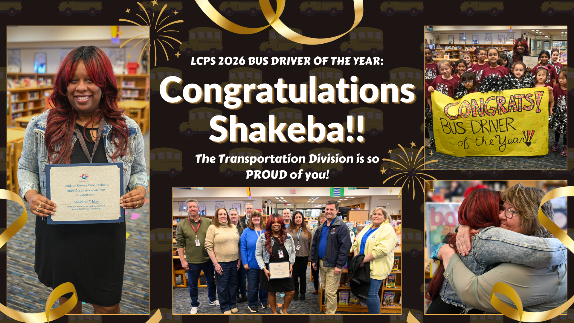 Image to congratulate Shakeba who is bus driver of the year.