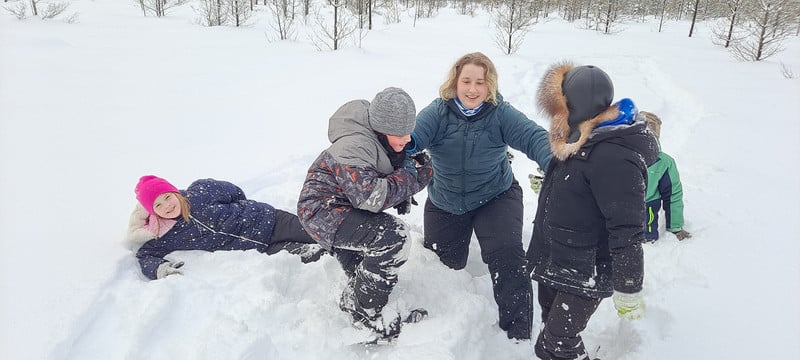 The Students is playing in the snow