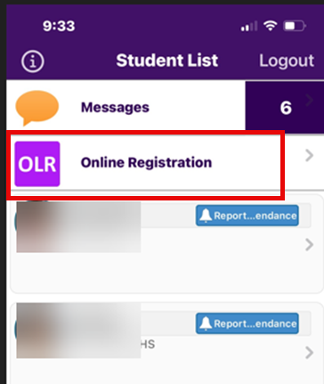 Registration on the mobile app