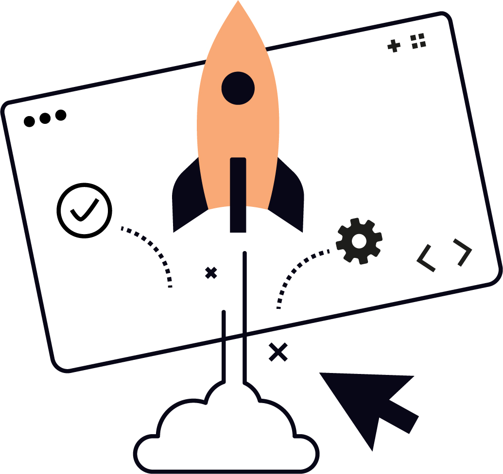 Academic Growth Illustration with a rocket and academic icons