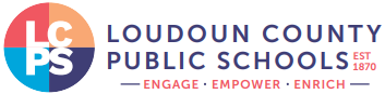 Horizontal Loudoun County Public Schools logo with circular LCPS emblem on the left, district name on the right, “EST 1870,” and the tagline “Engage • Empower • Enrich