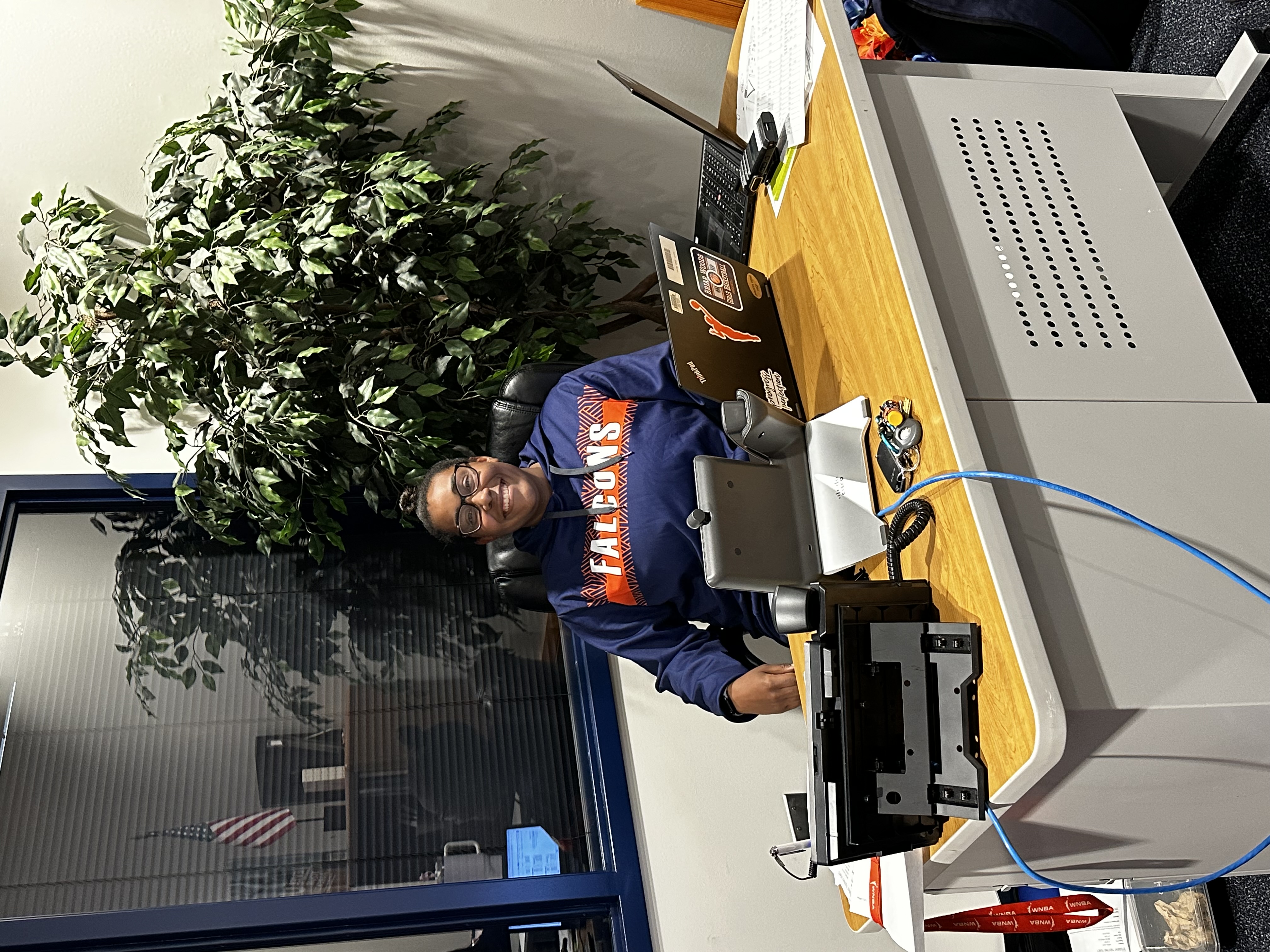 teacher at desk