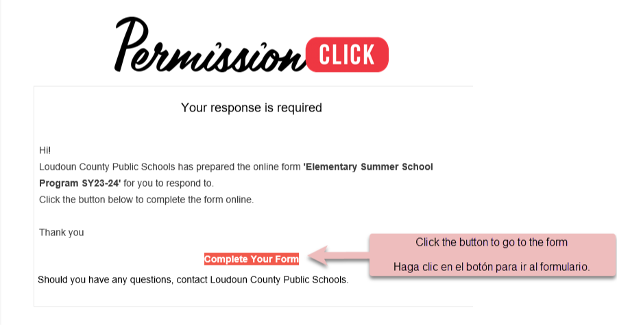 Screenshot of Permission Click form