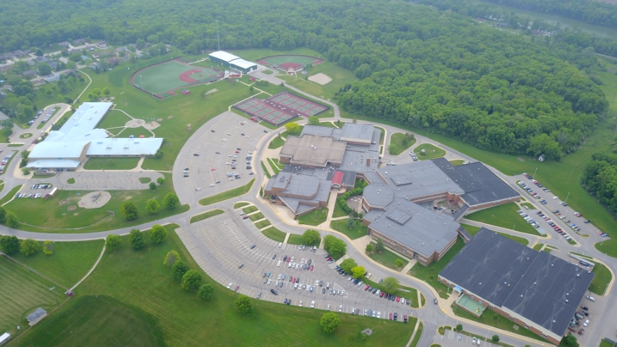 An Aerial photo of the school's grounds
