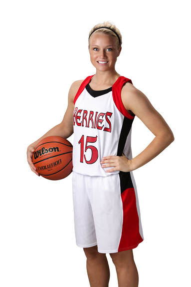 Photo of Whitney Jennings in her basketball uniform