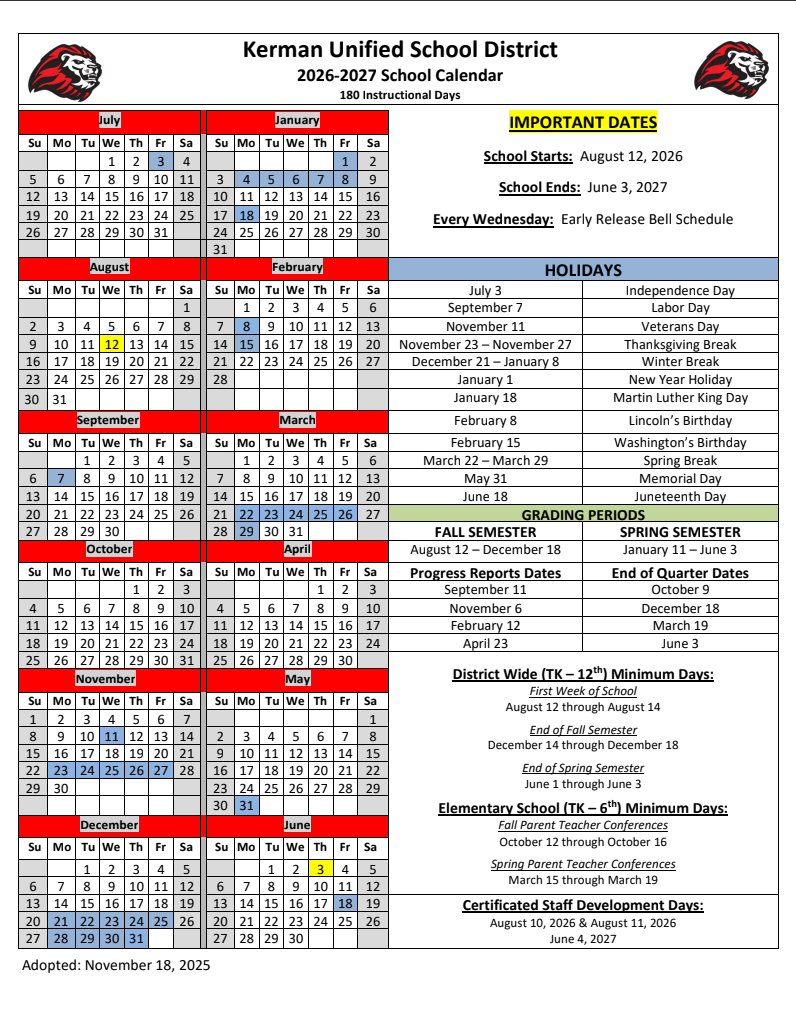 KUSD School Calendar