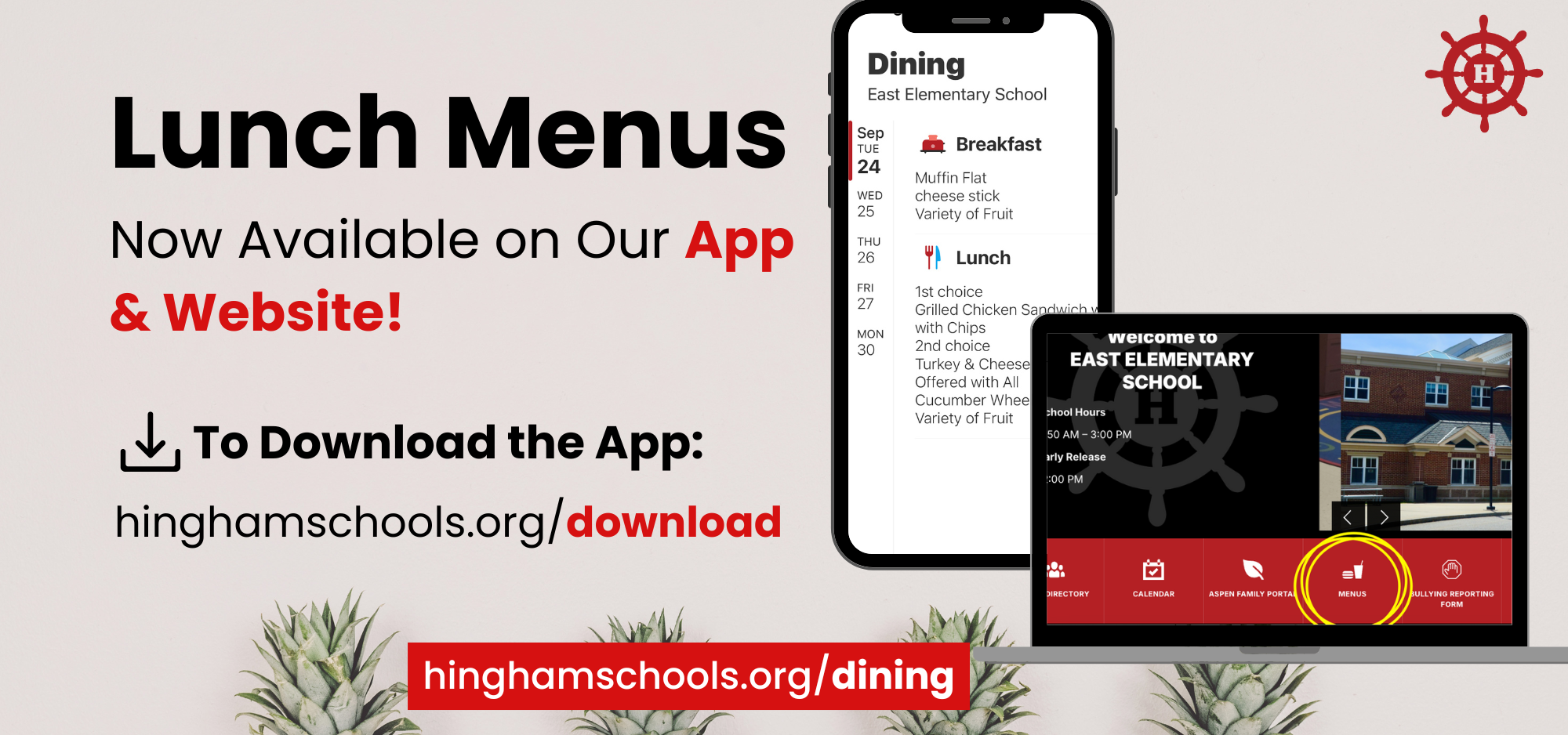 lunch menus now on the website and app (graphic)