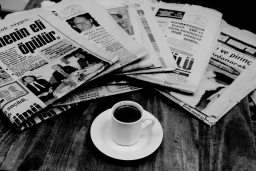 Coffee cup and newspapers