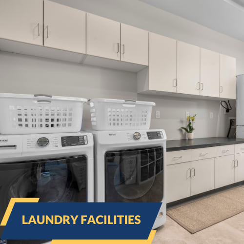 washer and dryer with text "laundry facilities"