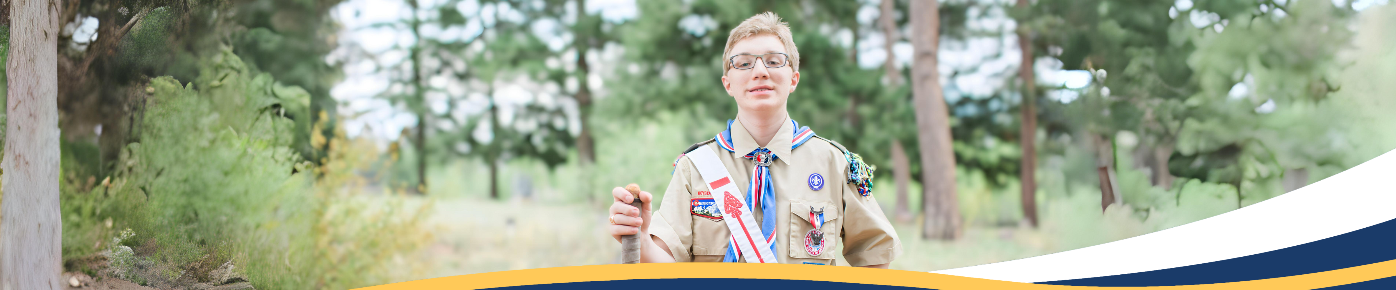 Eagle Scout Wearing Uniform, Holding Stick