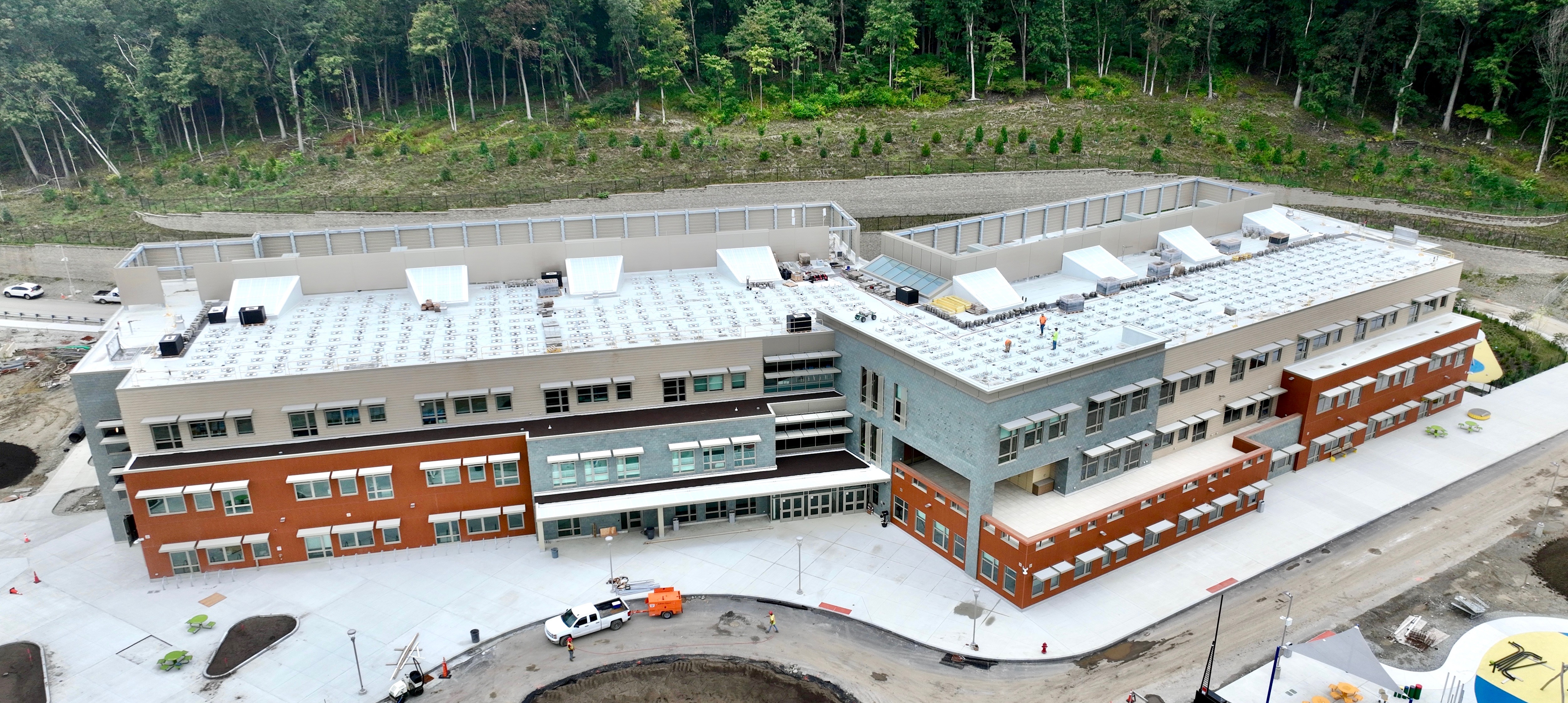 drone picture of the new foster school.