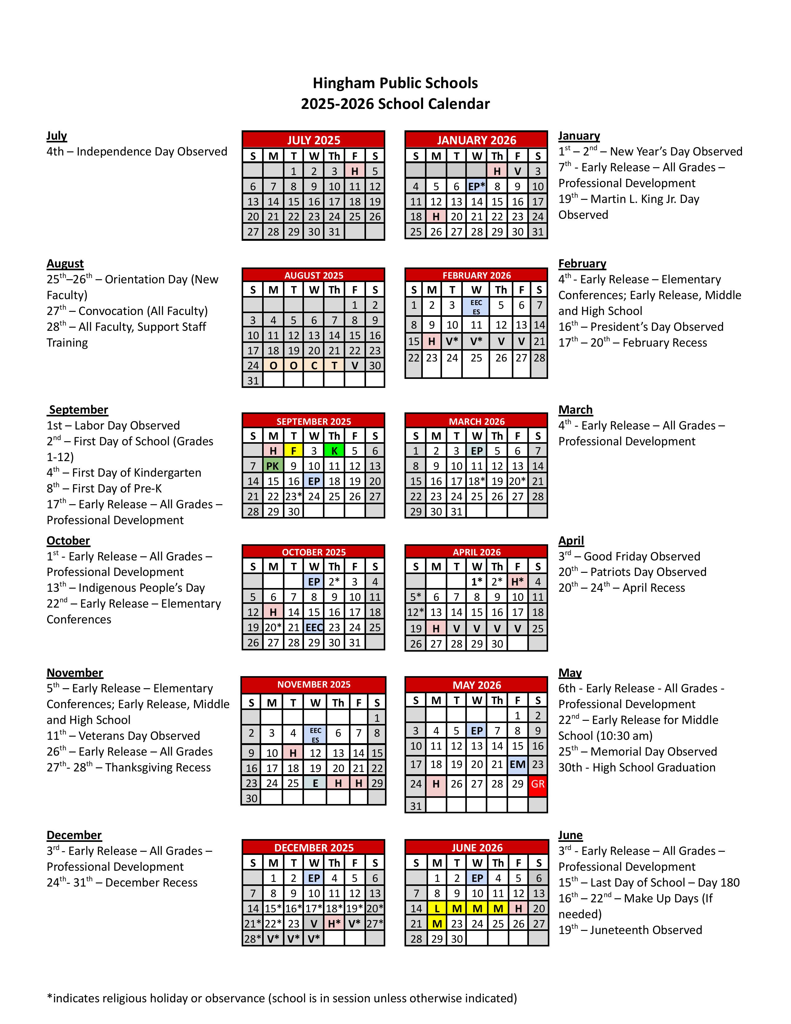 school calendar