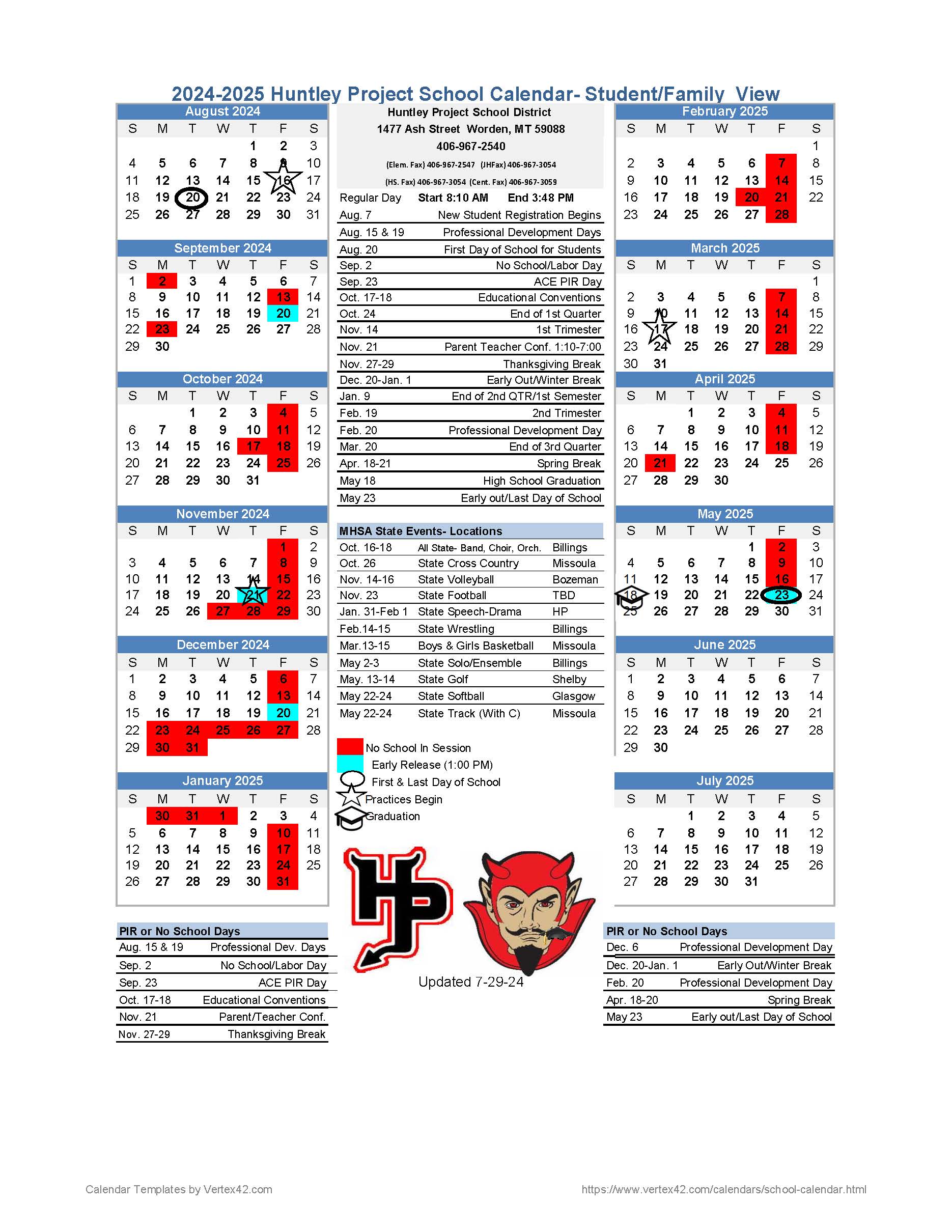 24-25 HP Calendar - School Days for Students