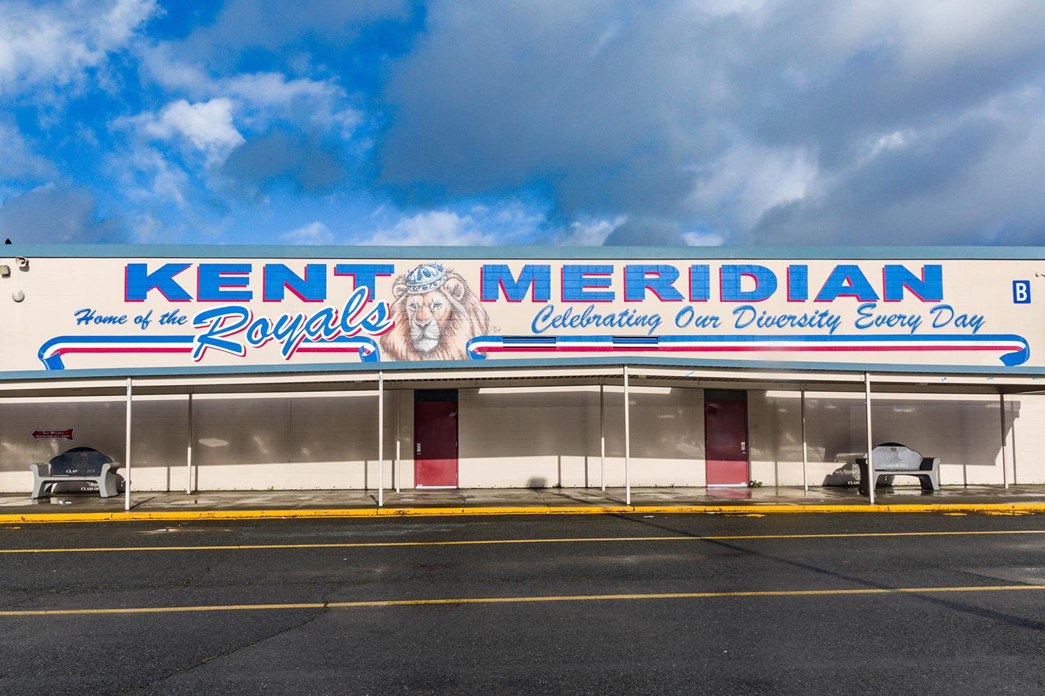 Exterior of Kent Meridian Mural above a door