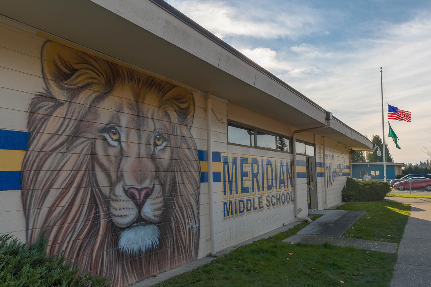 Mural of a Lion on the Outside of Meridan Middle School